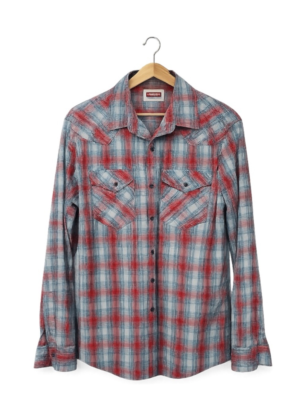 Wrangler Mens Plaid Pearl Snap‎ Button Up Shirt Size M Red Western Country Barn